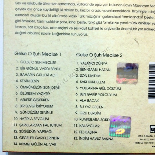 Müzeyyen SENAR / Gelse o şuh meclise Türk Sanat  Müziği Cd 2 cd