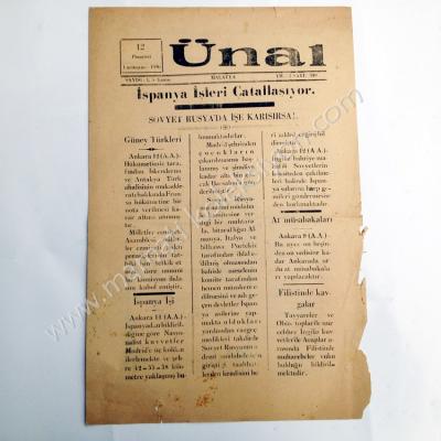Ünal gazetesi, 12 - 1,teşrin 1936, Sayı:349 Malatya - Efemera