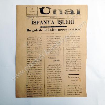 Ünal gazetesi, 14 - 1,teşrin 1936, Sayı:350 Malatya - Efemera