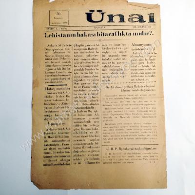 Ünal gazetesi, 26 - 1,teşrin 1936, Sayı:351 Malatya - Efemera